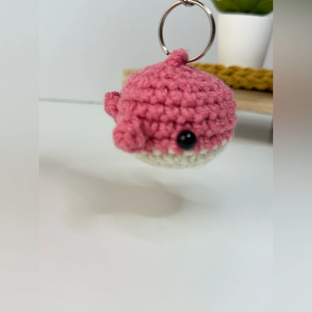 Handcrafted Crocheted Pink Whale Keychain